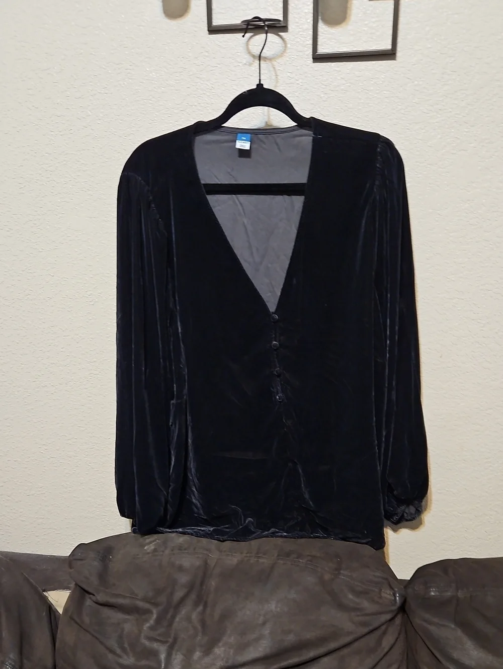 Old Navy Black Velvet V-Neck Button Front Blouse